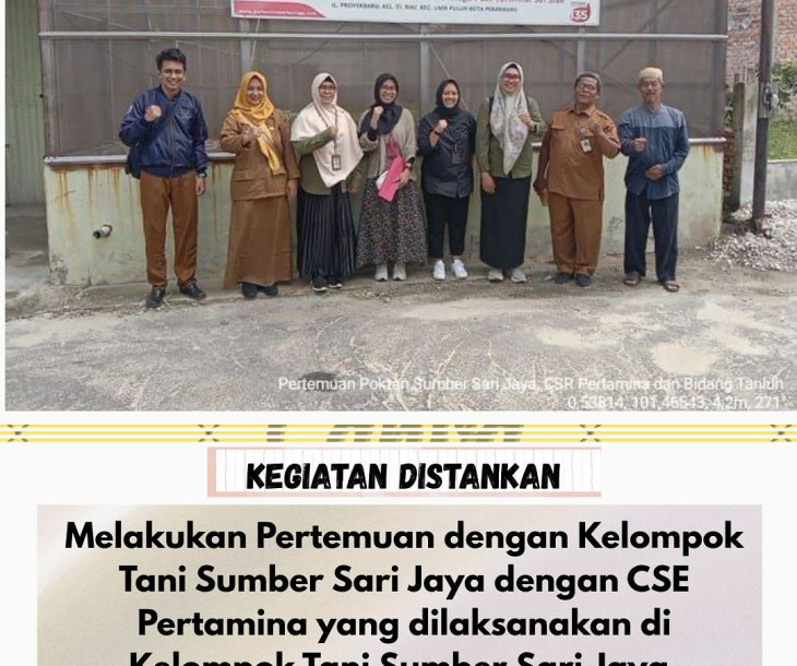 Pertemuan dengan Kelompok Tani Sumber Sari Jaya dengan CSE Pertamina yang dilaksanakan di Kelompok Tani Sumber Sari Jaya