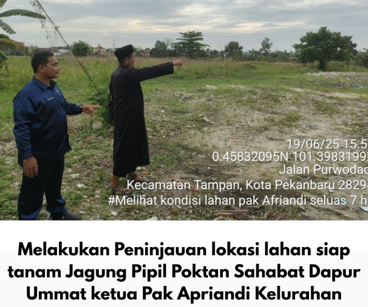 Peninjauan lokasi lahan siap tanam Jagung Pipil Poktan Sahabat Dapur Ummat Kelurahan Sidomulyo Barat