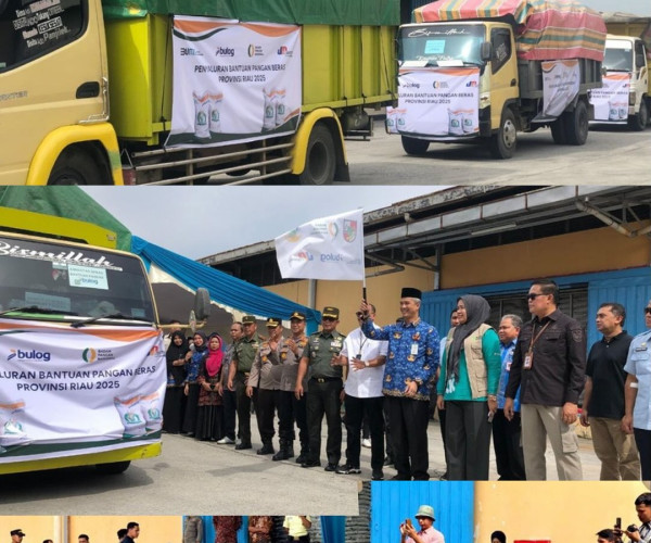 pelepasan truk pengangkut bantuan pangan secara simbolis sebagai tanda dimulainya distribusi ke wilayah-wilayah penerima di Kota Pekanbaru