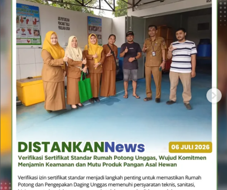 Verifikasi izin sertifikat standar dan validasi pada Rumah Potong dan Pengepakan Daging Unggas Rumah Potong Ayam Keluarga